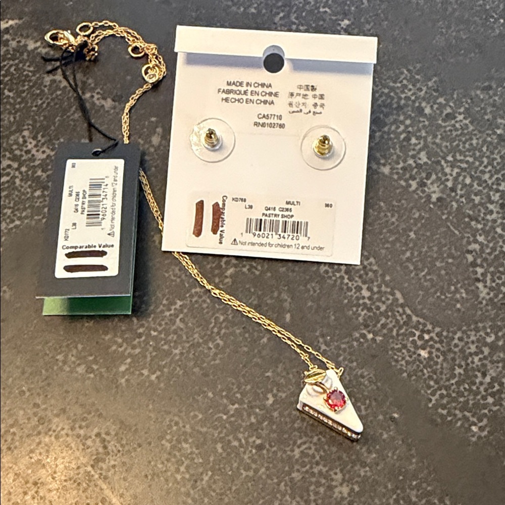 NWT Kate Spade Pastry Shop Slice of Cale Gold and Red Earrings and Necklace - Picture 3 of 3